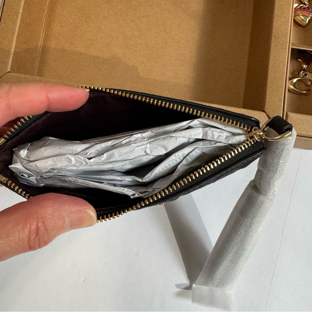 Coach Black Embossed Signature Leather Wristlet - Picture 10 of 15